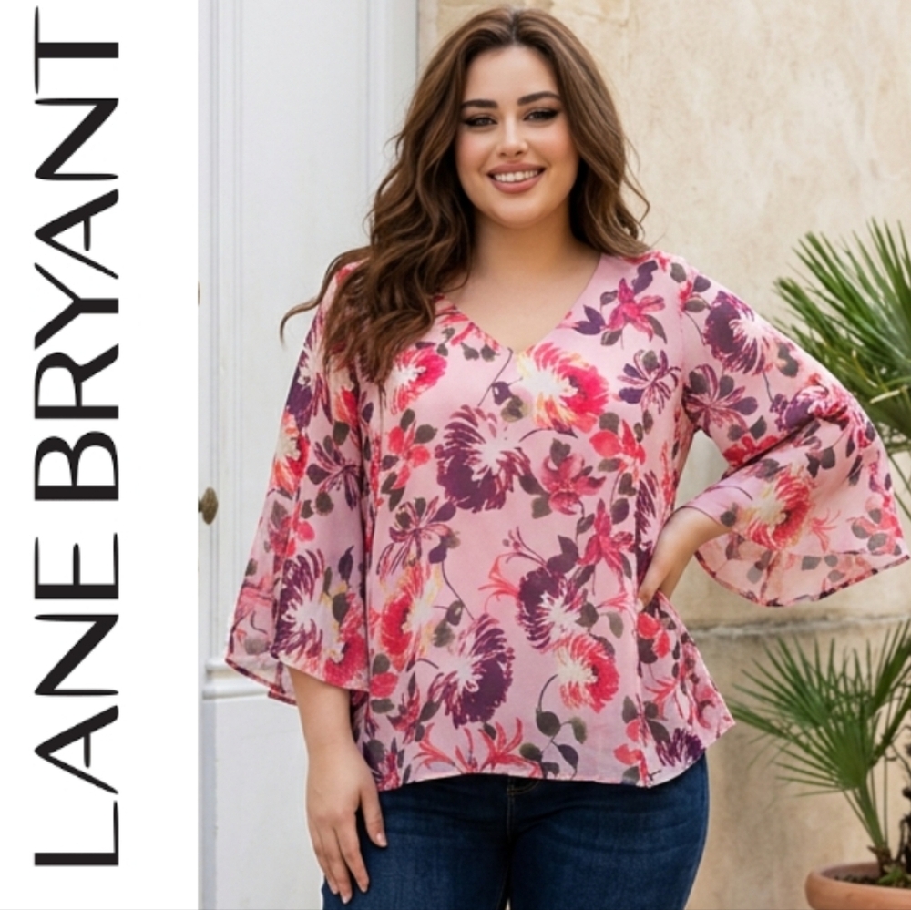 Lane Bryant Pink and Purple Floral Blouse